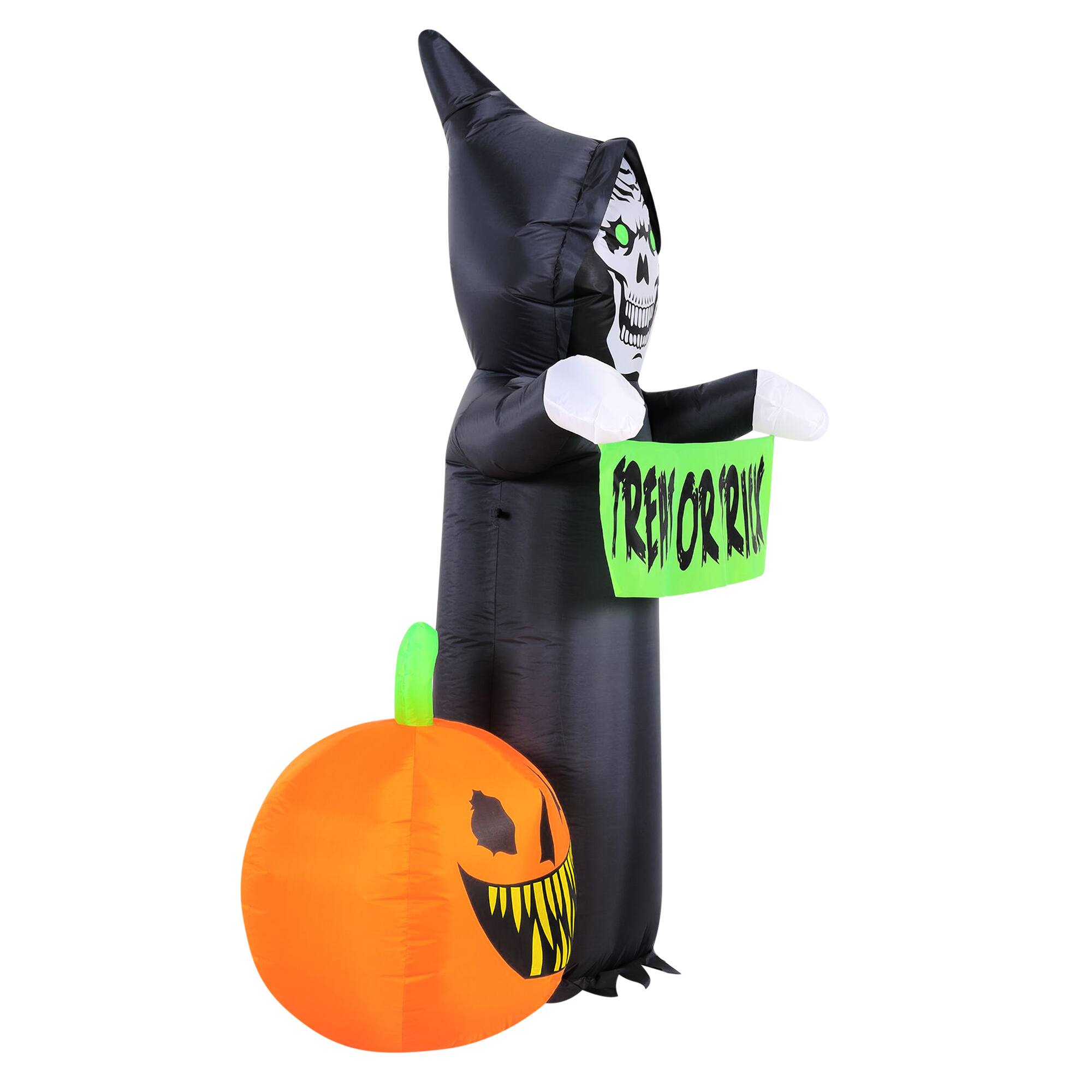 5.5ft. Inflatable Halloween Light Up Trick-or-Treating Reaper & Pumpkin Scene
